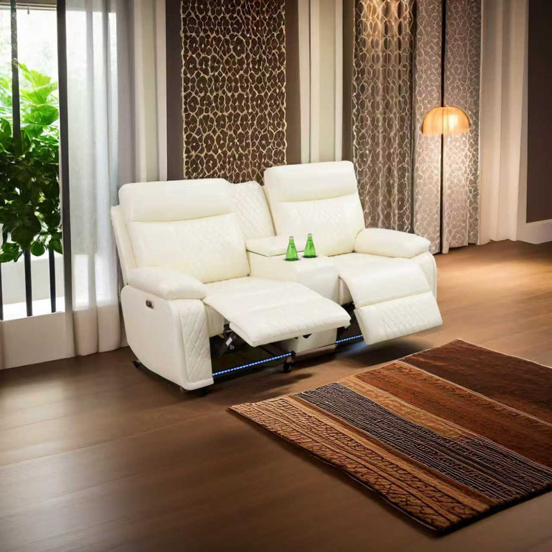 Light cream White Breathable Semi PU Leather Living Room Recliner Intelligent living room 2 set sofa