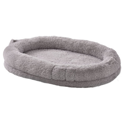 Lit pour chien humain, lit pour chien géant de 72 po x 48 po x 10 po pour adulte, lit pour chien de taille humaine avec housse en velours PV lavable, mousse orthopédique pour œuf, poche de rangement, grand lit à billes pour chien et animal de compagnie, gris clair