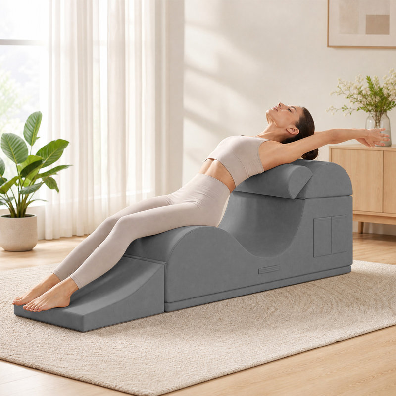 Chaise longue de yoga multifonctionnelle en velours, mousse haute densité avec poche de rangement latérale, Dark Gray