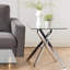 Modern Square Side Table - 20”Dx20”Wx22”H (Grey Tempered Glass Top & Black Metal Legs with Gold Rim)-645047772