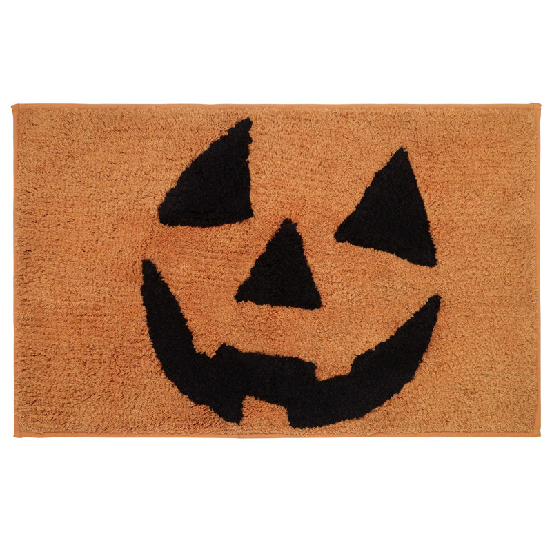 Halloween Orange and Black Cotton Jack-O-Lantern Bath Rug