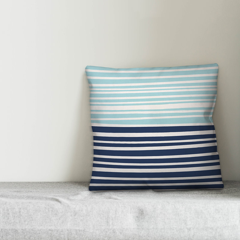  Coussin décoratif intérieur / extérieur à rayures abstraites, 20 po x 20 po, Pas de bourre, Blanc / bleu / sarcelle