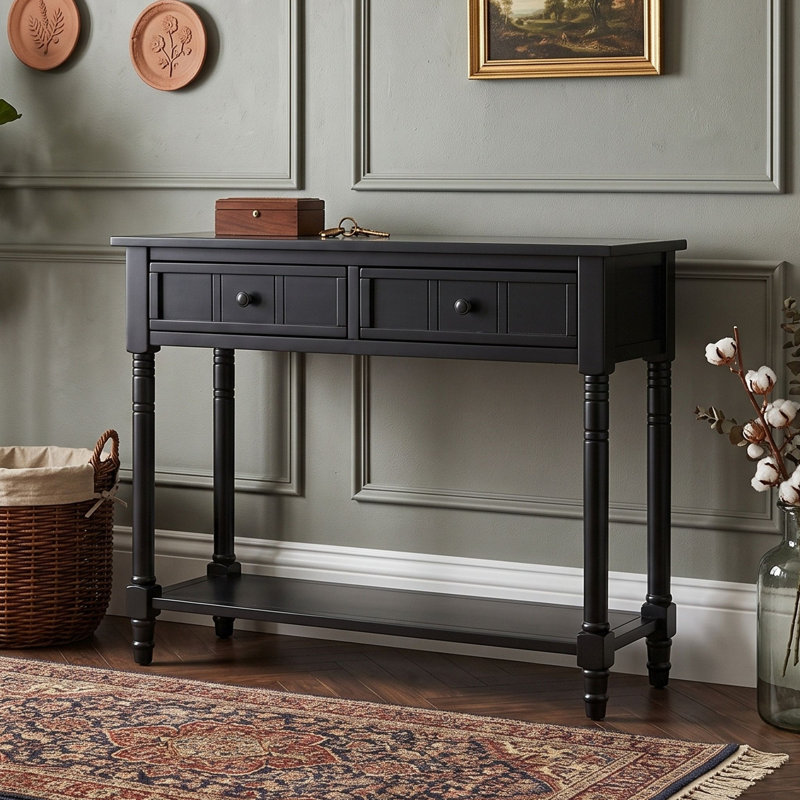 Console Traditional avec tiroirs et tablette inférieure, Noir