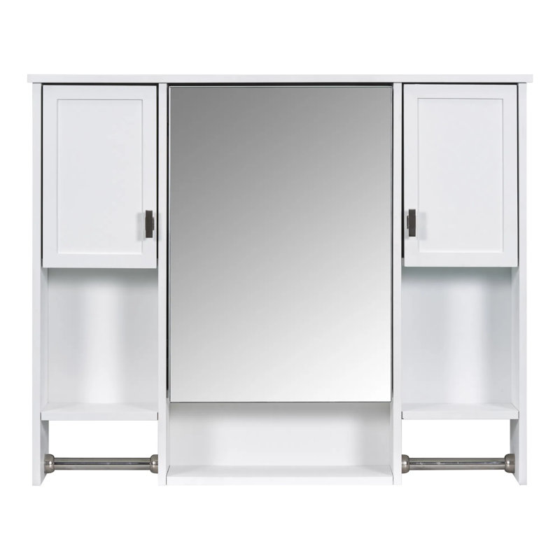 Armoire de salle de bain murale moderne 35 po x 28 po - Rangement pour médicaments avec miroir et barre à serviettes, conception peu encombrante