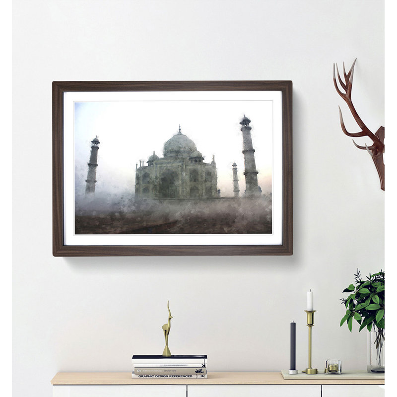 Mist over the Taj Mahal in India - Picture Frame Painting Print, 33cm H x 45cm W x 2cm D, Walnut Framed