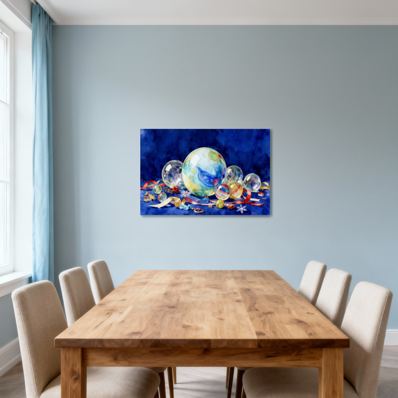 Ornements de Noël sur fond bleu, H 12 po x l 18 po