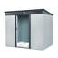 Rangement extérieur en métal 8 pi x 6 pi avec portes coulissantes verrouillables et plaque transparente pour le jardin, la pelouse (blanc et noir)