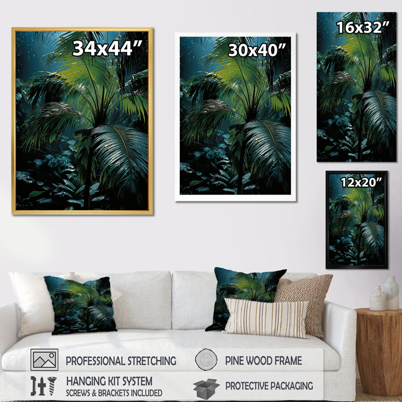 «Evening Swaying Palms Serenade», reproduction sur toile, H 44 po x l 34 po x P 1,5 po, Cadre noir