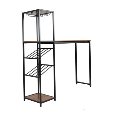 Quintavia Modern Metal Bar Table with Bottle and Stemware Storage