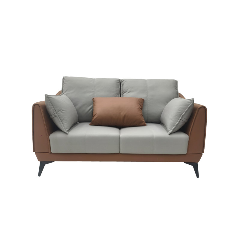 Willmuth 60.2" Modern Two-Tone Leathaire Loveseat with Metal Legs and 4 Pillows, 2