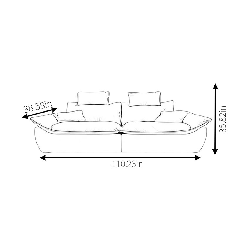 Canapé de luxe simple à lumière simple, 3, H 35,82 po x l 110,23 po x P 38,58 po