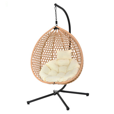 U_STYLE Sturdy Hammock Chair With Stand,Durable Hanging Egg Chair With Rattan Weaving ,Comfortable Indoor Outdoor Swing  Chairs With Soft Removable Cushion,Suitable For Balcony, Bedroom,Or Garden