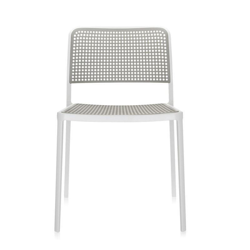 Audrey 18.11'' H Stacking Side Chair, Light Gray, Polished Aluminum