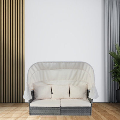 Patio Furniture Set Daybed Sunbed with Retractable Canopy and Stylish Wicker Conversation Set