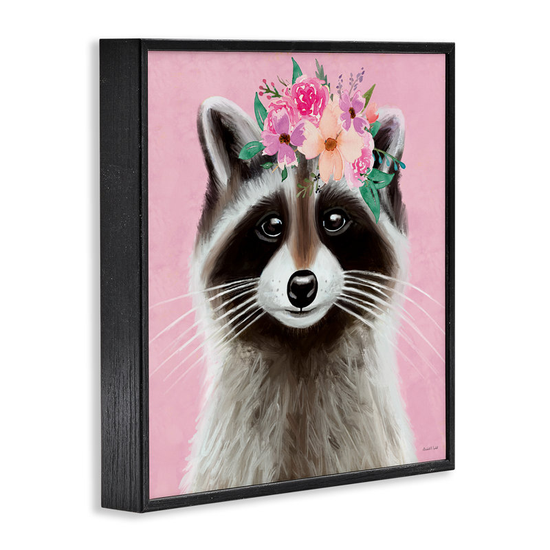«Rose Florals Raccoon», estampe numérique par Elizabeth Tyndall, H 24 po x l 24 po, Giclée encadrée noir minuit