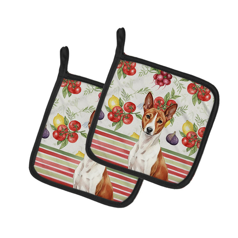 Paire de poignées rouges et blanches Basenji, Rouge / Blanc