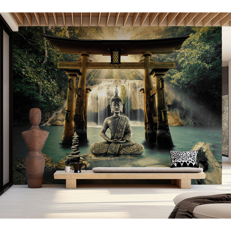 Zen Wallpaper Wall Mural - Buddha Smile, 177" W x 124" L