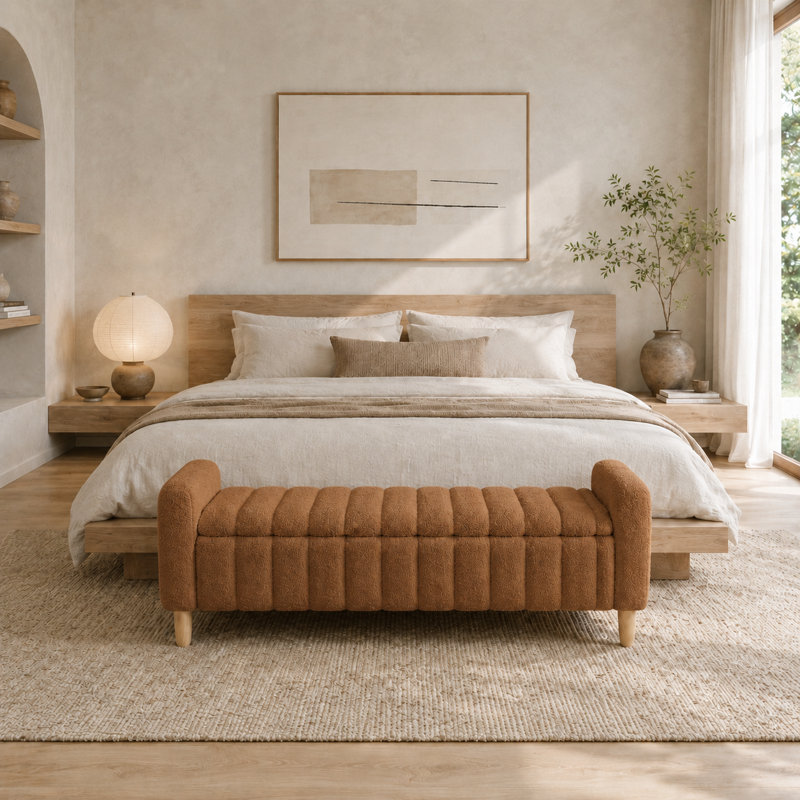 Siège de fenêtre contemporain à compartiments cachés profonds et pieds en bois massif pour le salon et la chambre à coucher