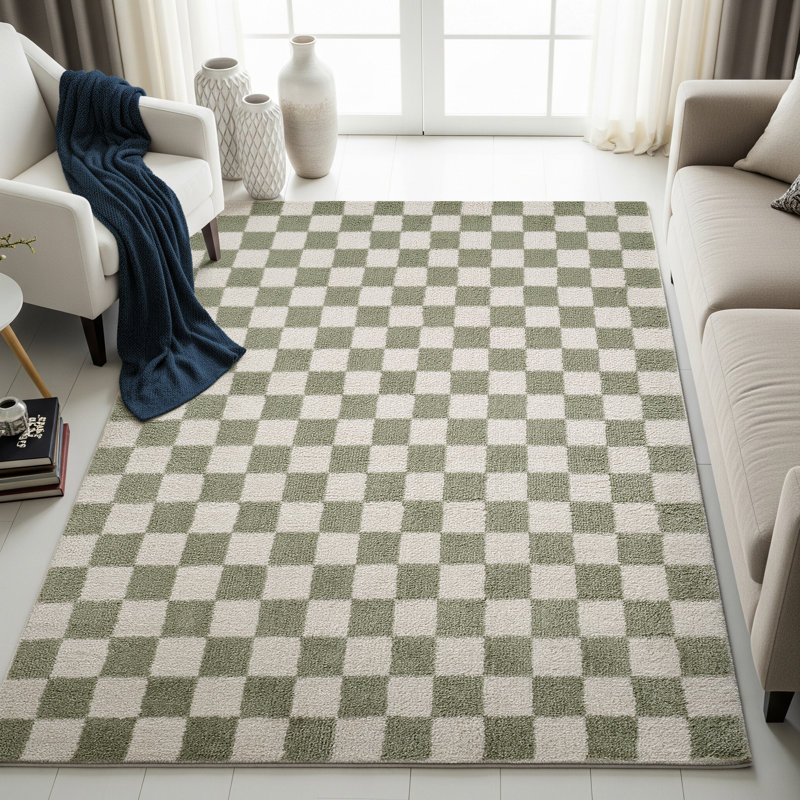 Machine Washable Shaggy Boho Grass Green Area Rug, Rectangle 200 x 275cm