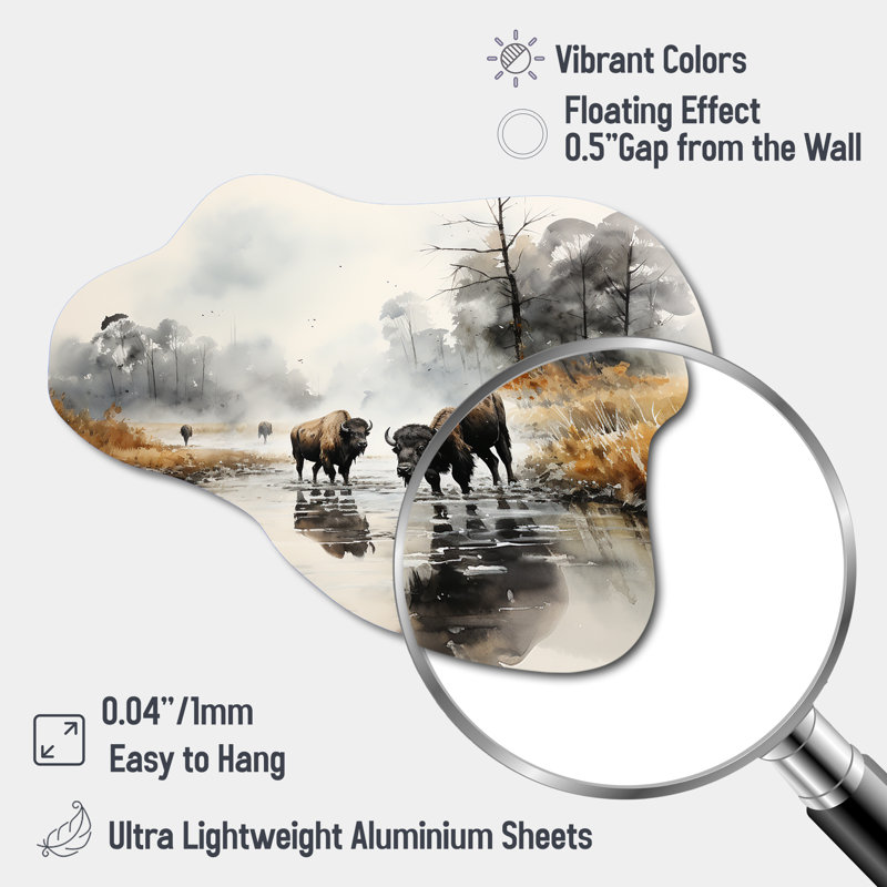 Martis - Buffalo Cloud Shape Irregular Metal Wall Decor, 27" H x 35" W