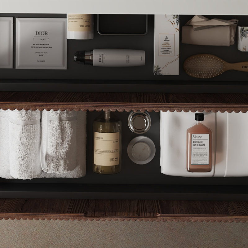 36" White and Deep Walnut Wall-Mounted Plywood Bathroom Vanity with Sink