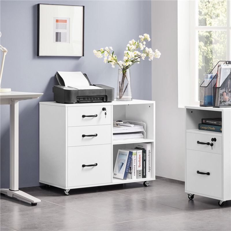 3 -Drawer 2- Shelf Mobile Filing Cabinet, White