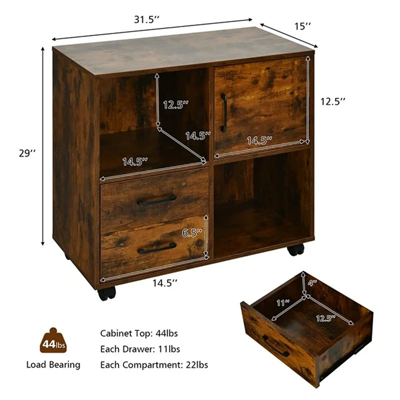 Vinecia 32'' Wide 2 -Drawer File Cabinet, Brown