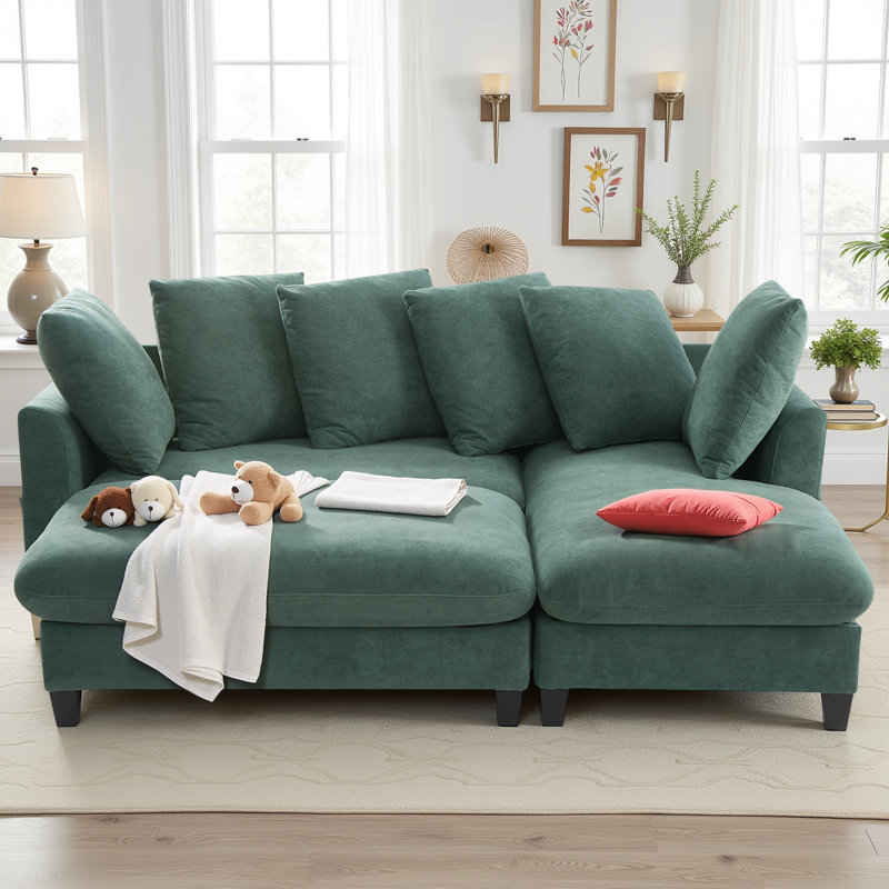 Canapé modulaire en chenille de 83 po en L avec repose-pieds et rangement - canapé convertible 4 places avec 6 coussins, capacité de 300 lb
