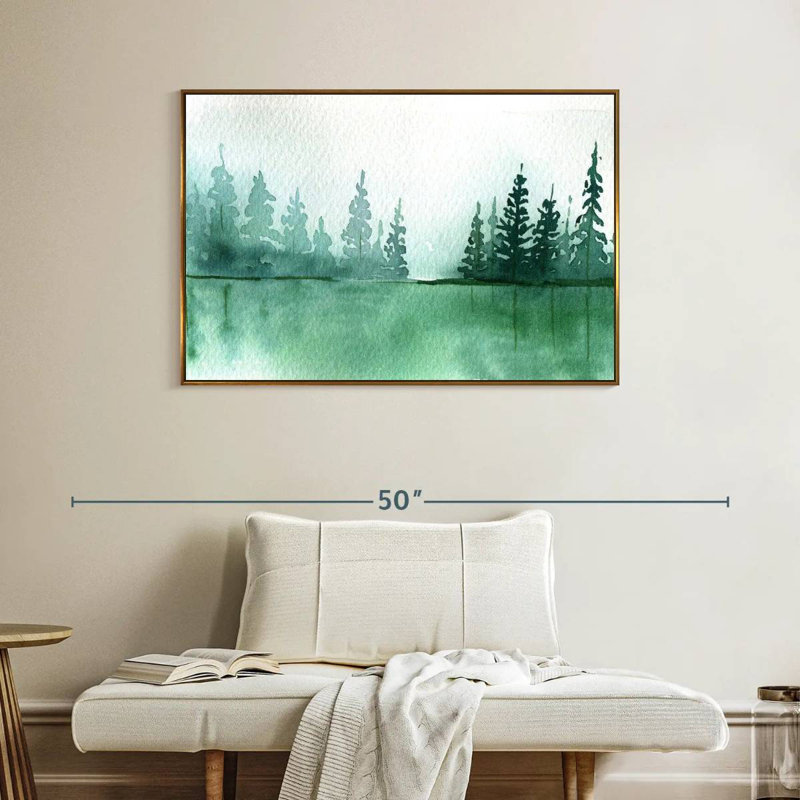 Silhouette de pin, Cadre flottant doré, 40 po x 27 po