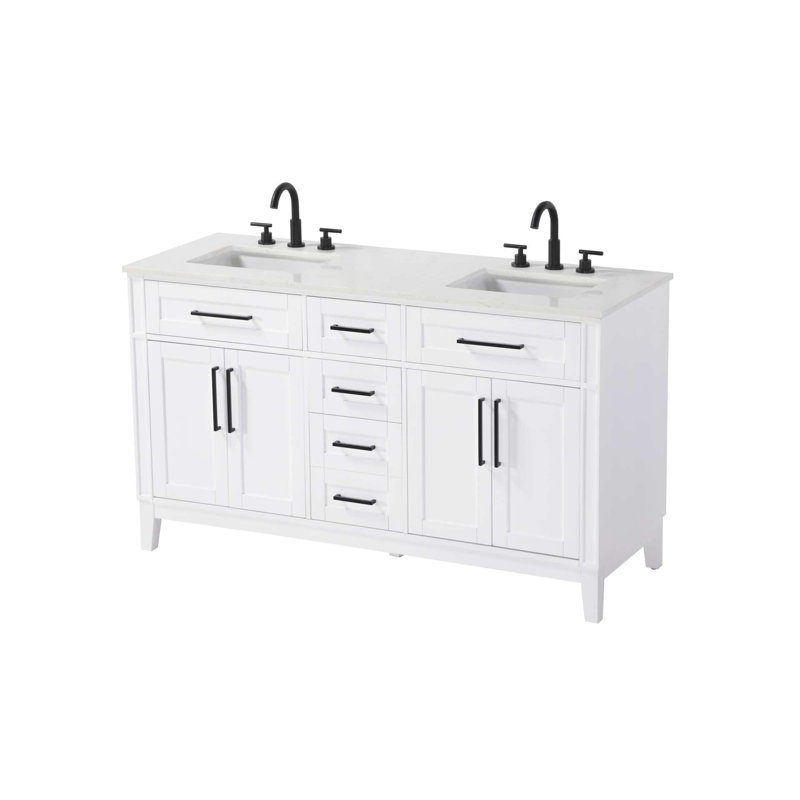 Meuble-lavabo double 60 po blanc, Blanc, 60"