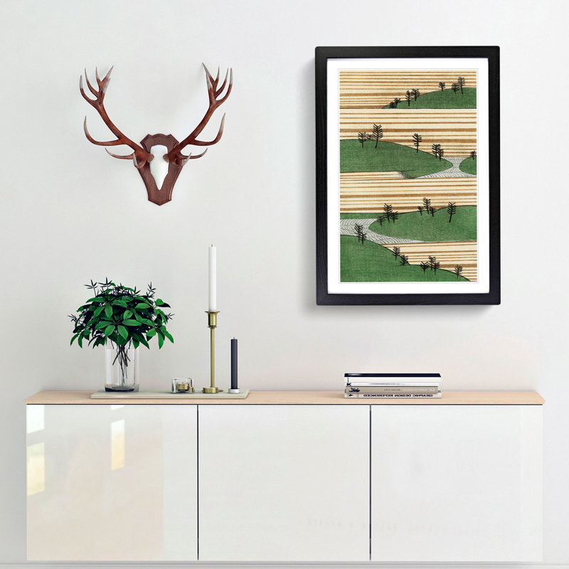Landscape by Watanabe Seitei - Picture Frame Painting Print, 48cm H x 36cm W x 2cm D, Black Framed