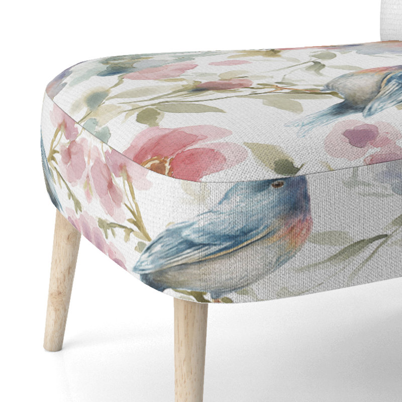 Beautiful Bird Romance I - Upholstered Traditional Accent Side Chair, White Polyester Blend