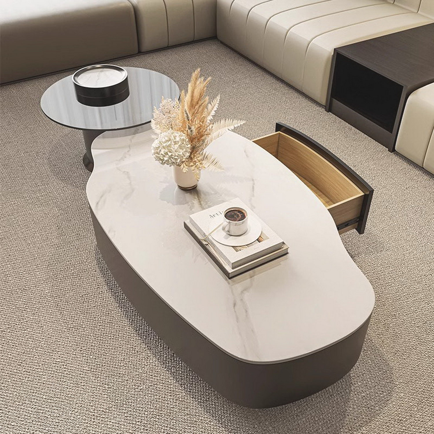 Brayden Studio 2-Piece Modern Coffee Table Set, Sintered Stone Coffee ...