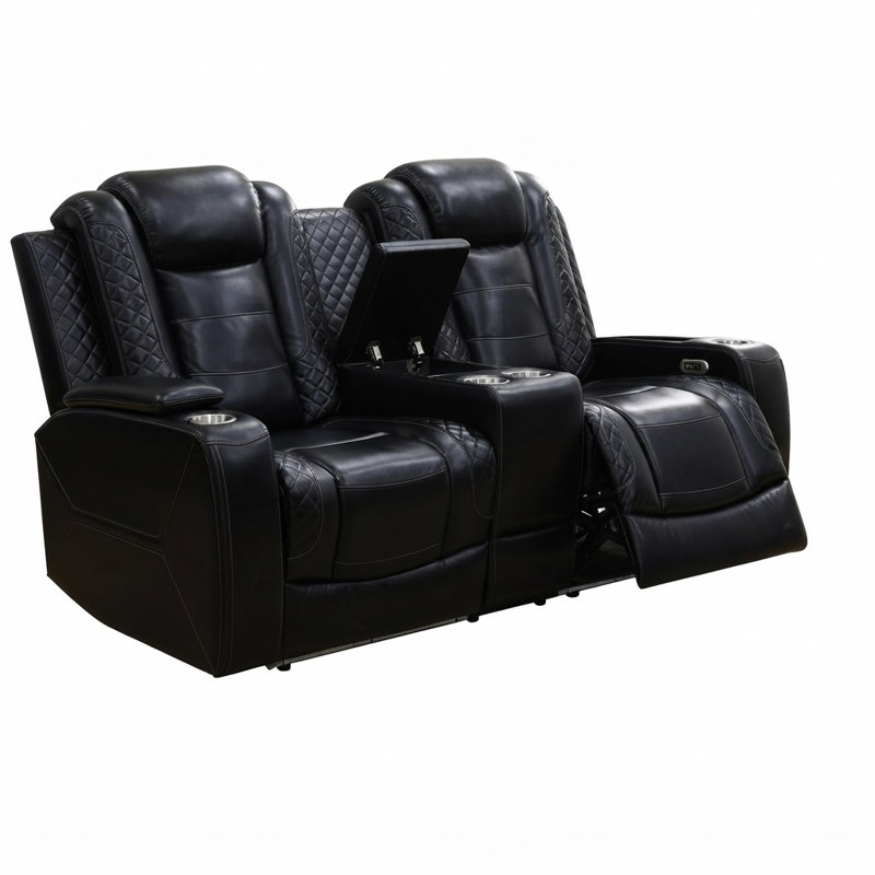 Ensemble de canapé inclinable électrique 2 pièces avec lumières DEL, causeuse et canapé en cuir respirant, ports USB, table rabattable et console de rangement (ensemble de 2)