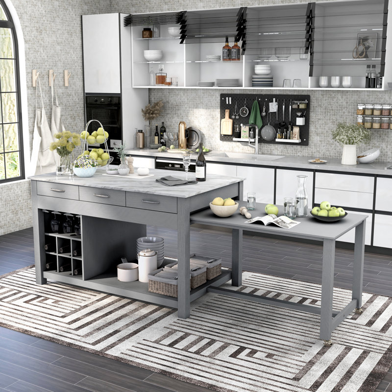 Alez Extendable Kitchen Island, Light Grey