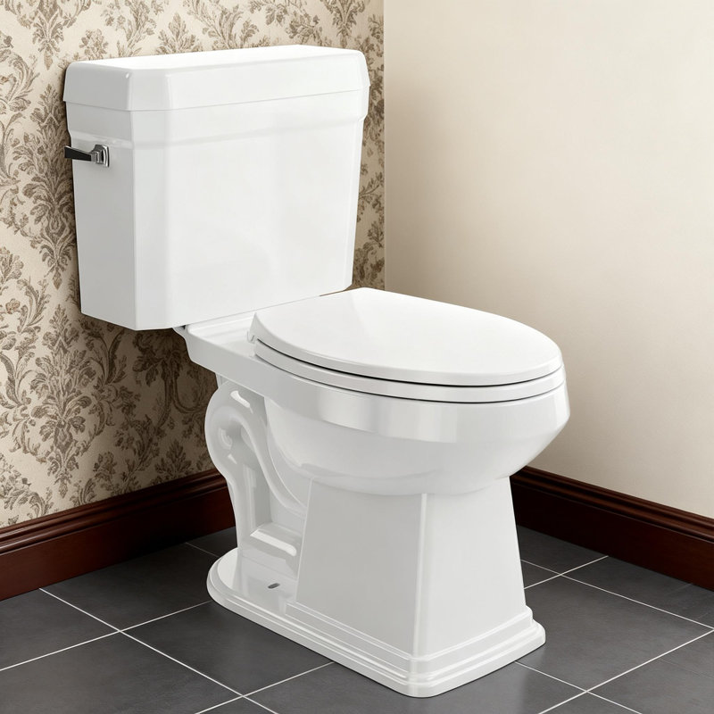 Toilette allongée deux pièces, hauteur confort 17 po avec chasse d'eau à 360 °, vernis autonettoyant Nano Ag +, siège à fermeture en douceur, conception à jupe facile à nettoyer, certifiée CUPC et Map1000g et Watersense, brute de 12 po