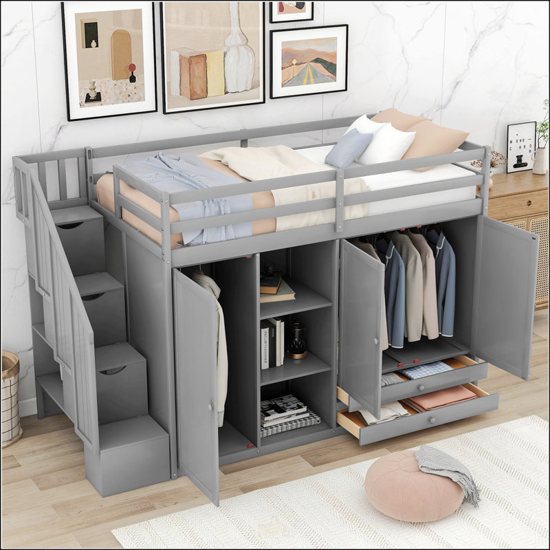 Functional Loft Bed With 3 Shelves