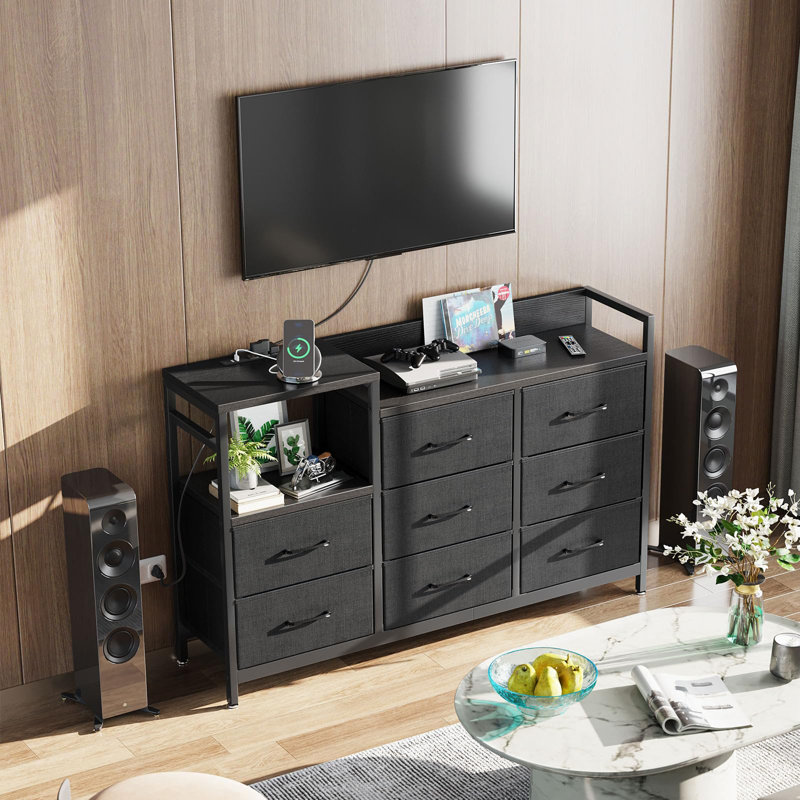 Commode 8 tiroirs Ladaryl, Noir