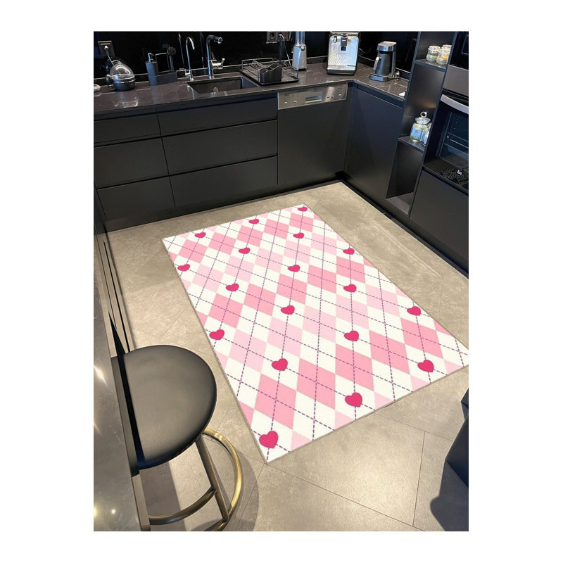 Tapis décoratif lavable à la machine rose, Tapis de couloir 2 pi 6 po x 6 pi 7 po inclus