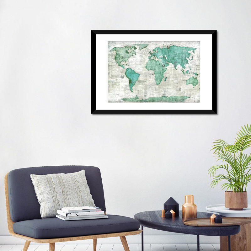 « world », impression sur toile, H 16 po x l 24 po x P 1 po, Papier avec cadre noir, Blanc