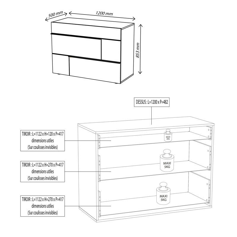 Hailey 120cm W 3 - Drawer Chest of Drawers, Beige