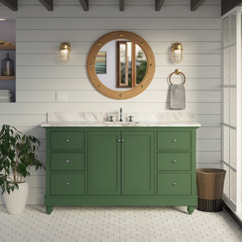 Ensemble de meuble-lavabo simple 60 po Ferdinand, Marbre de Carrare, Sauge vert
