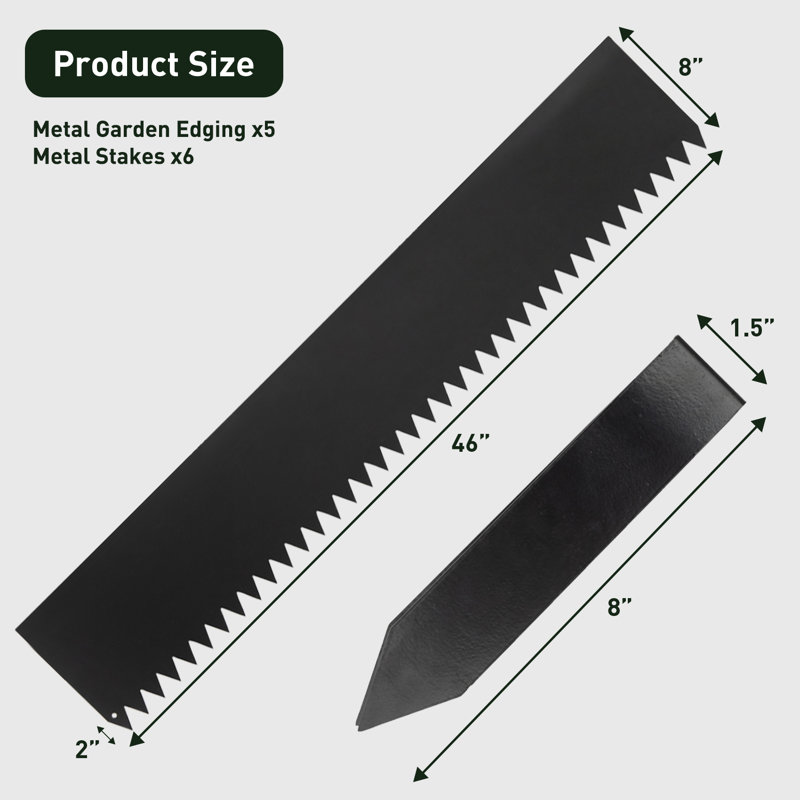 Bordure de jardin en métal, bandes de 117 cm x 20 cm de profondeur, à enfoncer au marteau, avec clips de fixation, longueur totale de 5,8 m, paquet de 5 pour cour arrière, pelouse, jardin et aire de jeux.