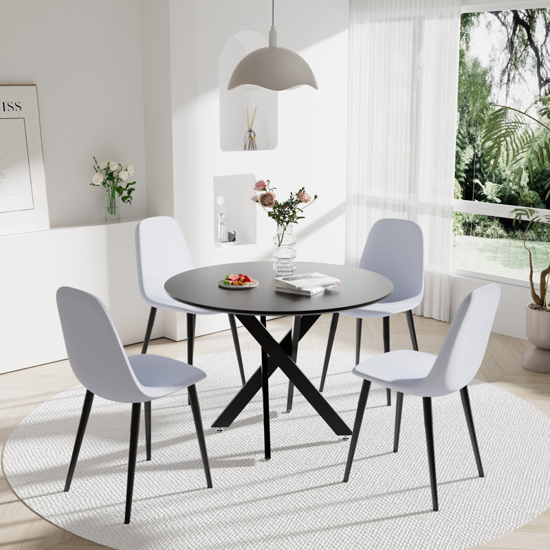 Ensemble de salle à manger 5 pièces, H 30 po x L 36 po x l 36 po, Noir, noir, noir, noir, Gris clair