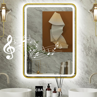 Frame LED Bathroom Mirror with Dual Bluetooth, Front & Back Light, Anti-Fog, 3 Color Temperature & Dimmable Light, IP54 Waterproof, ETL Certified