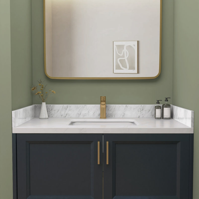 Garniture de meuble-lavabo à dossier rectangulaire en marbre blanc de 43 po x P 4 po pour comptoir de salle de bain Carrara