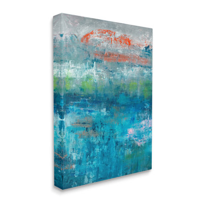 Detailed Paint Stroke Overlays Deep Blue Red Accent by Jeff Iorillo - Painting on Canvas
