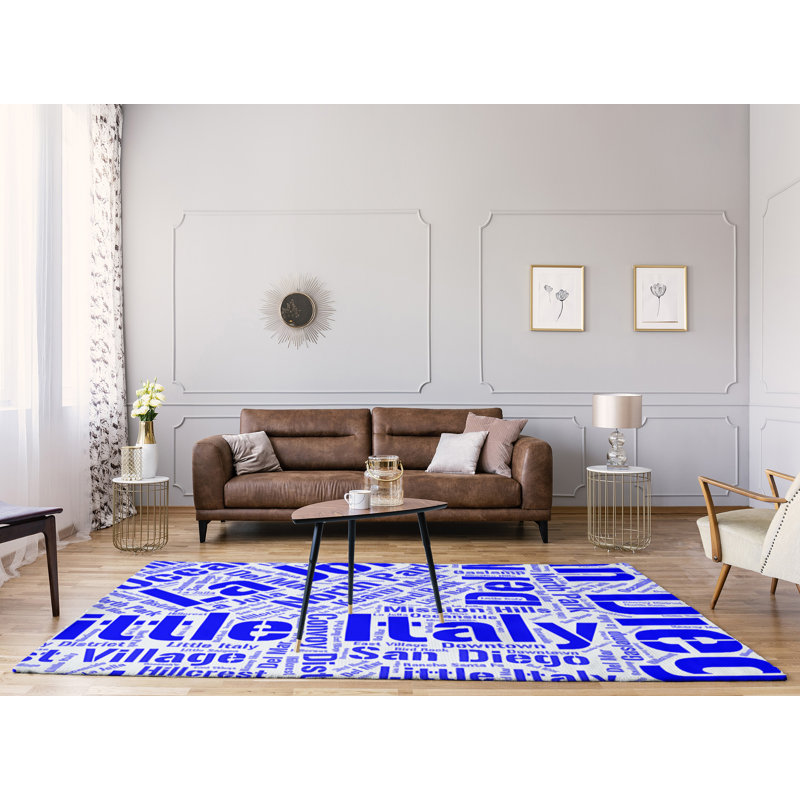 Tapis bleu à tissage plat poils longs, Rectangle 8 pi x 10 pi