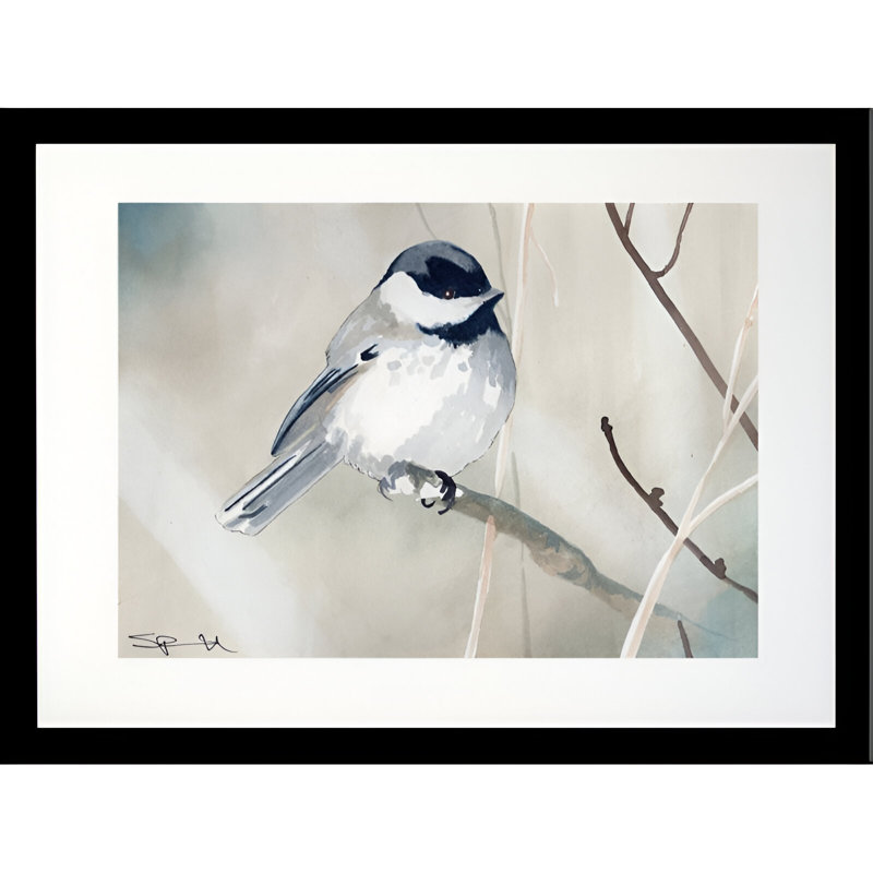 «Little Bird», reproduction d'aquarelle sur toile, H 18,5 po x l 22,5 po x P 1 po, Papier avec cadre noir, Blanc