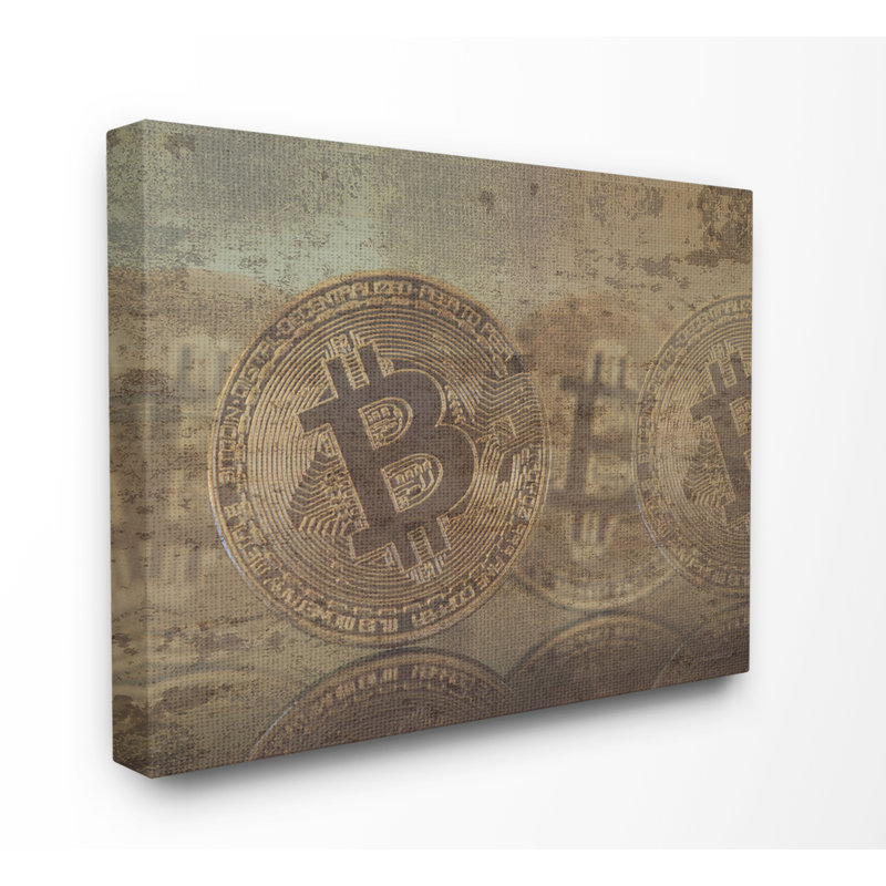 «Bitcoin Faded and Distress» par Daphne Polselli, reproduction d'art textuel sur toile, H 24 po x l 30 po, Toile tendue